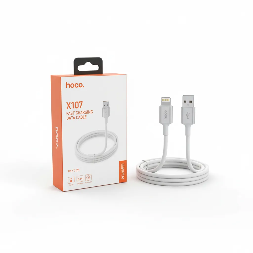 DC Hoco Retail Pack Lightning to USB 1mtr X107 Cable White