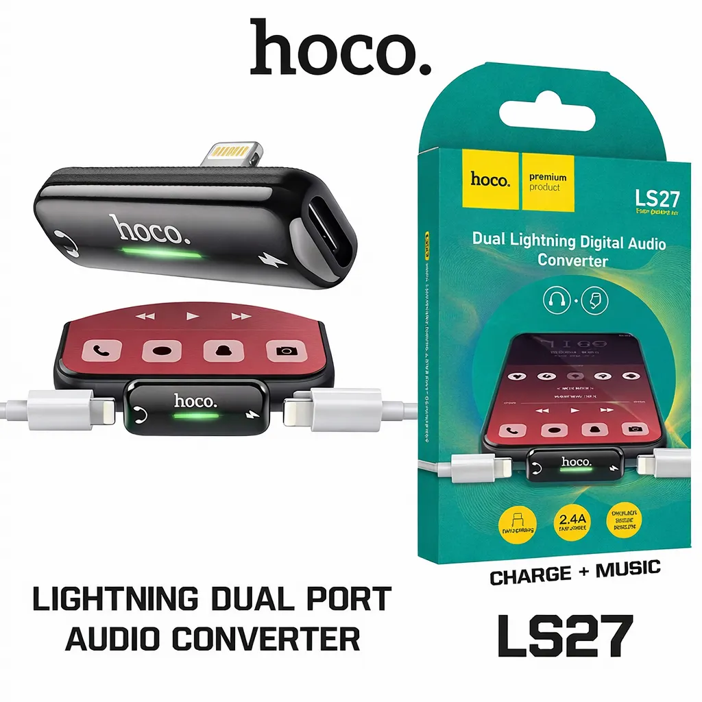 CN Hoco Lightning to 2-in-1 Audio Converter LS27 Black