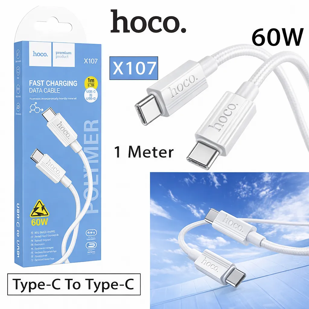 DC Hoco Retail Pack Type-C to Type-C 1mtr X107 Cable White