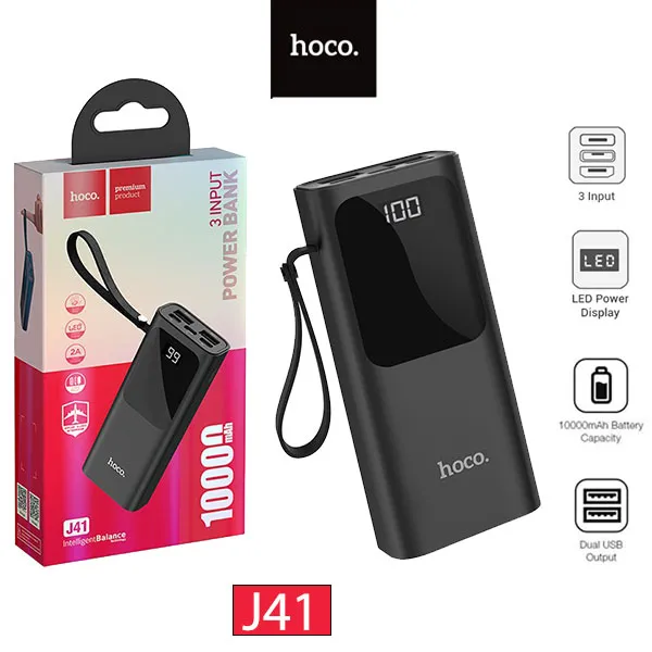 JP Hoco Type-C + Micro + Lightning input 10000mAh Powerbank J41 Black