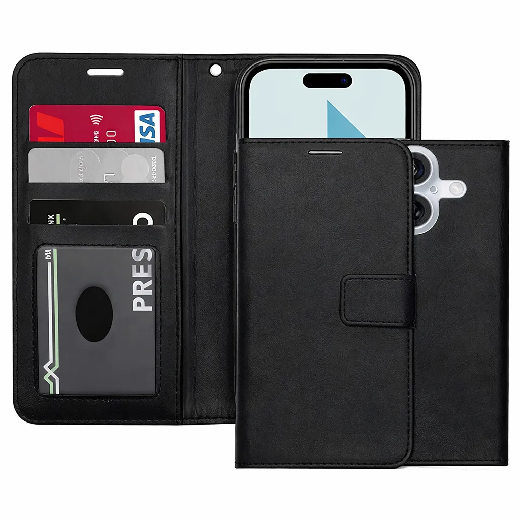 POU Black Photo ID Wallet for Apple iPhone 16 Plus