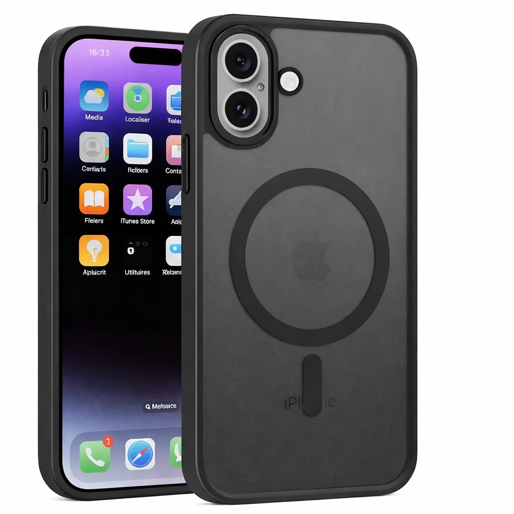 OTCR Black Matt Rubberized Magsafe Case for Apple iPhone 16 Plus