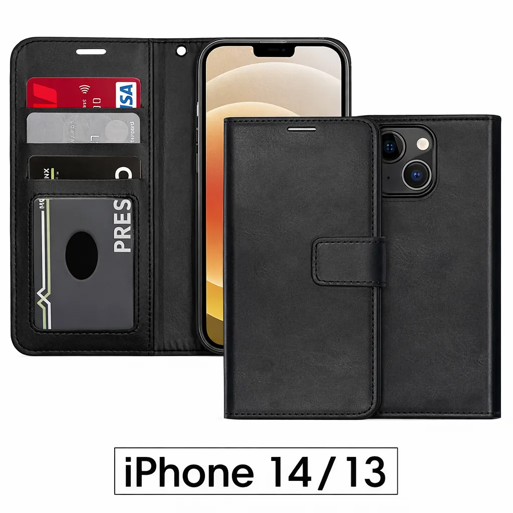 POU Black Photo ID Wallet for Apple iPhone 13 (6.1)