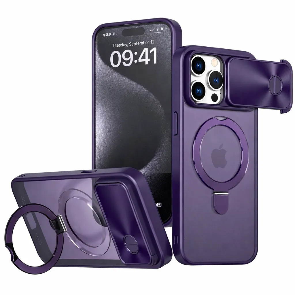 OTCR Purple Camera Shield Magsafe Case for Apple iPhone 15 Pro Max (6.7)