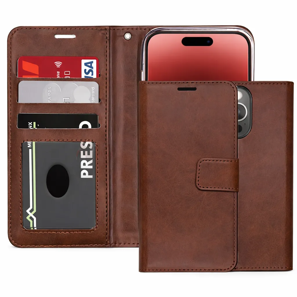 POU Brown Photo ID Wallet for Apple iPhone 15 Pro Max (6.7)