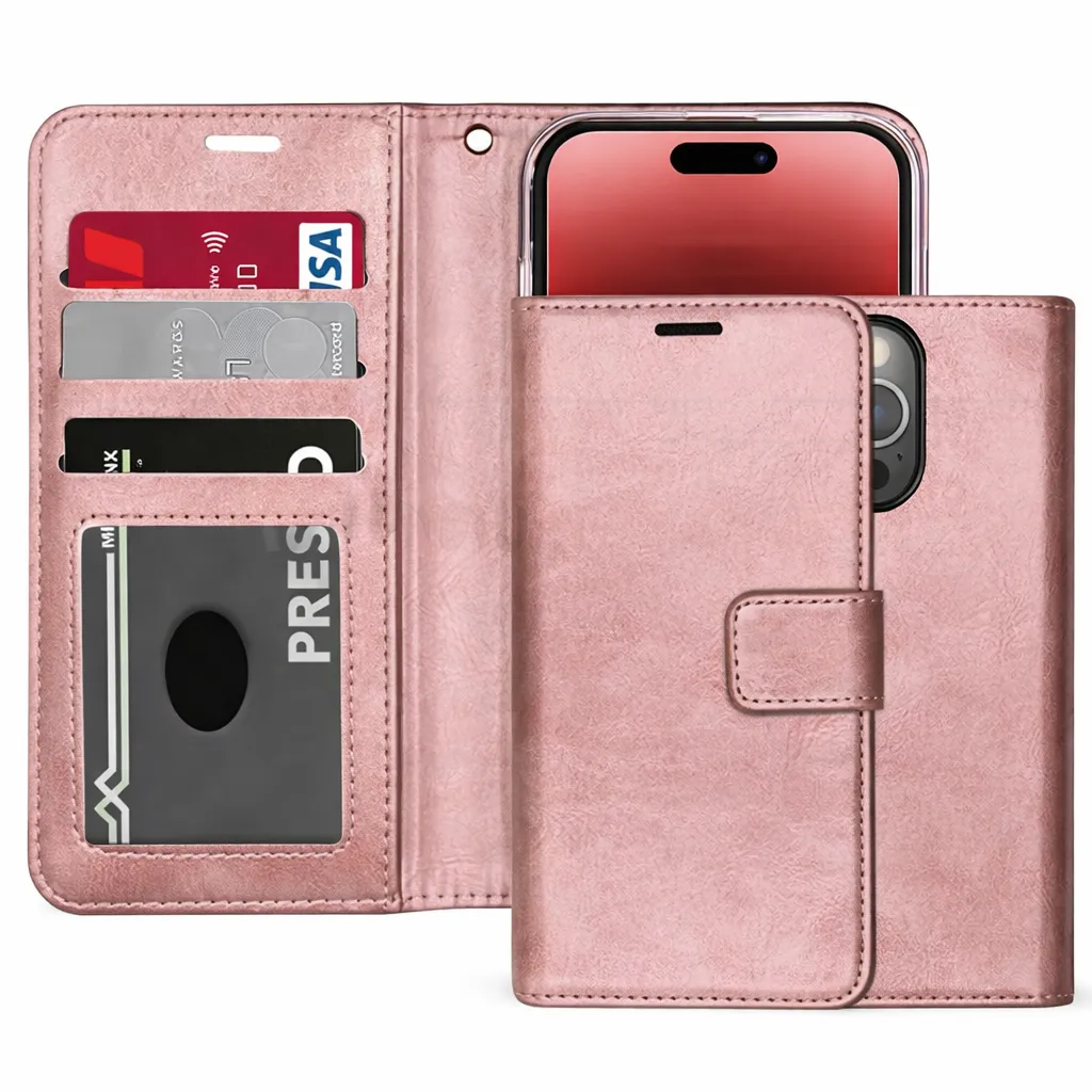 POU Rose Gold Photo ID Wallet for Apple iPhone 15 Pro Max (6.7)