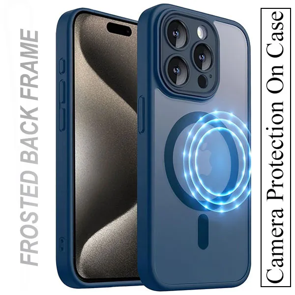 OTCR Midnight Blue Matt Rubberized Magsafe Case for Apple iPhone 15 Pro Max (6.7)