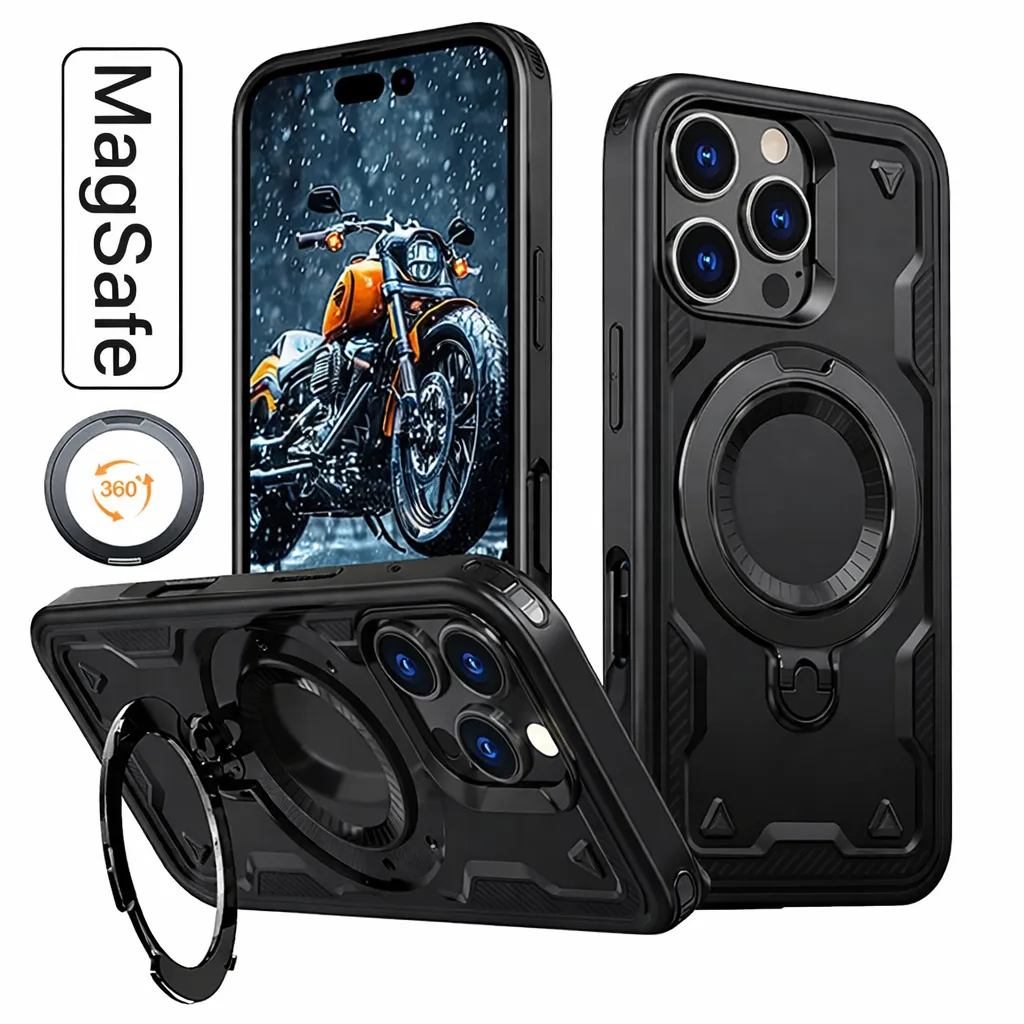 OTCR Black Sparta Magsafe Ring Case for Apple iPhone 15 Pro Max (6.7)