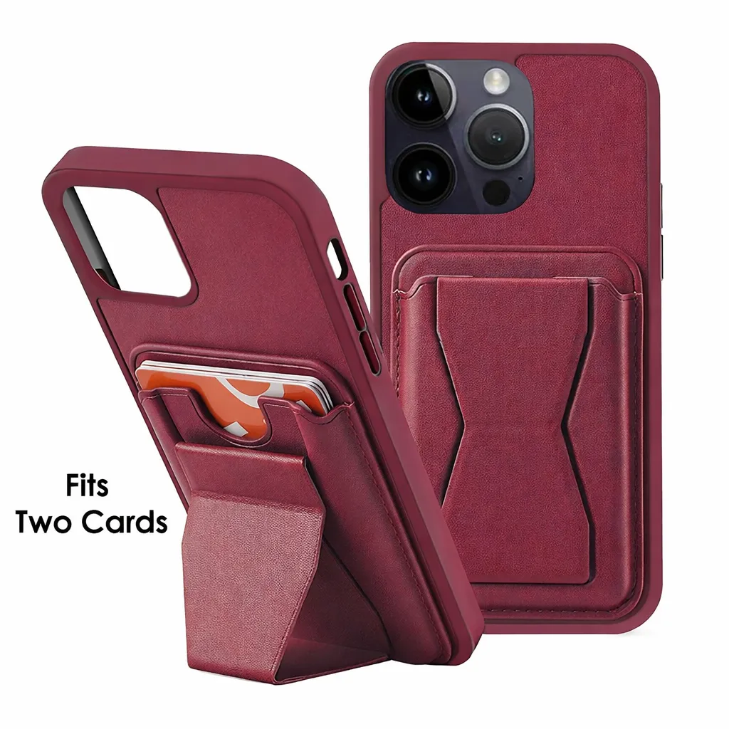 OTCR Wine My Card Slot w/ kickstand Case for Apple iPhone 15 Pro Max (6.7)