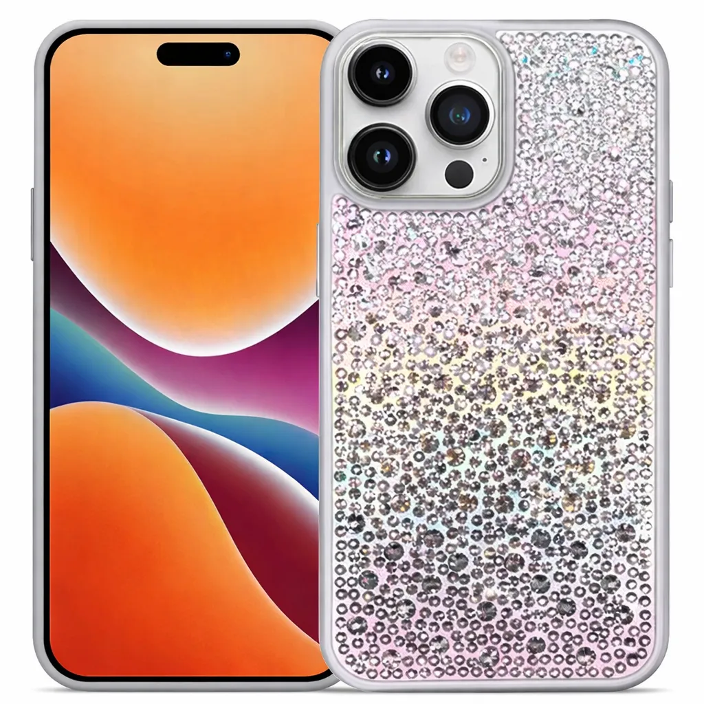 OTCR Grey 2 Tone Rhinestone for Apple iPhone 15 Pro Max (6.7)