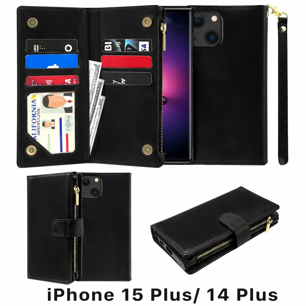 POU Black Clutch detachable wallet for Apple iPhone 14 Plus (6.7)