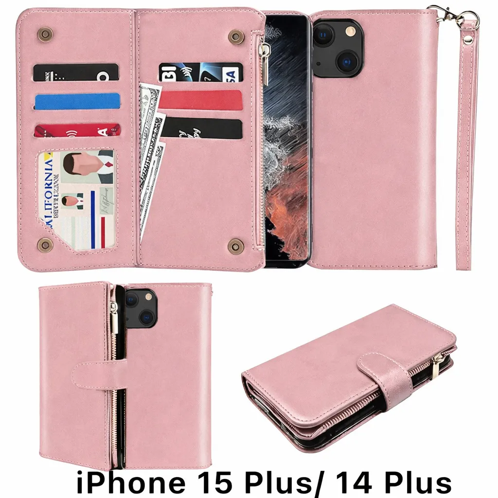 POU Rose Gold Clutch detachable wallet for Apple iPhone 14 Plus (6.7)