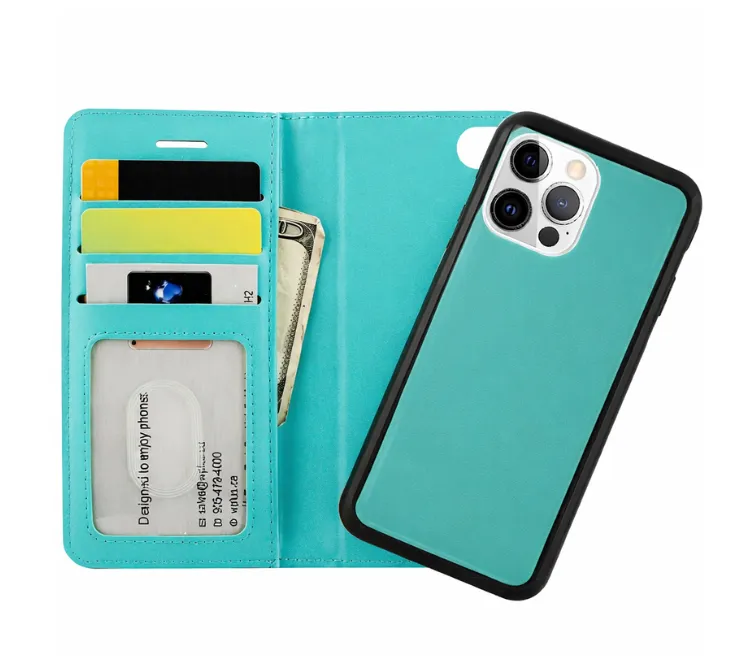 POU Teal Photo ID Wallet w/2 in 1 Magnet Case for Apple iPhone 14 Pro Max (6.7)