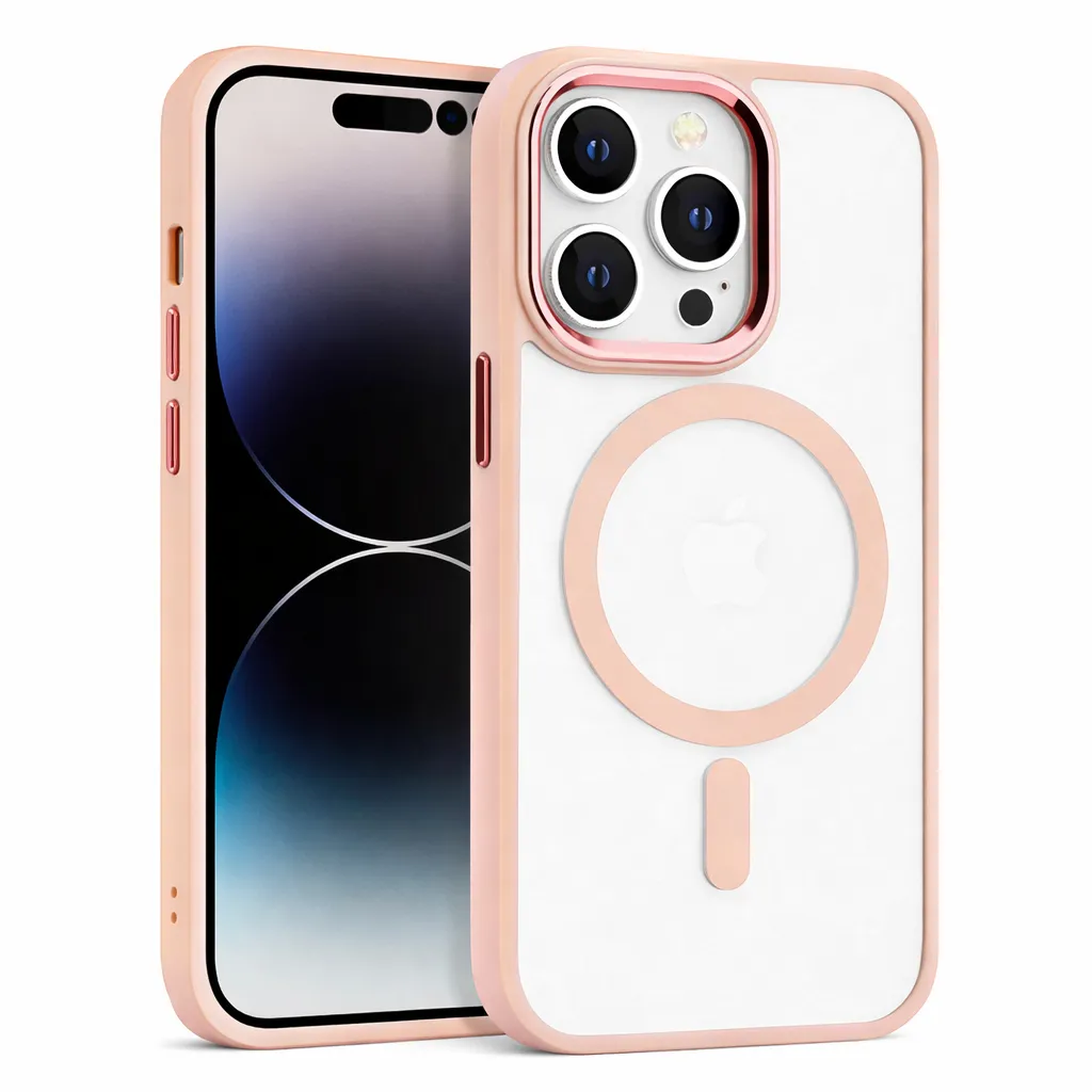 OTCR Rose Gold Magsafe Matt Ultra Hybd Case for Apple iPhone 14 Pro Max (6.7)