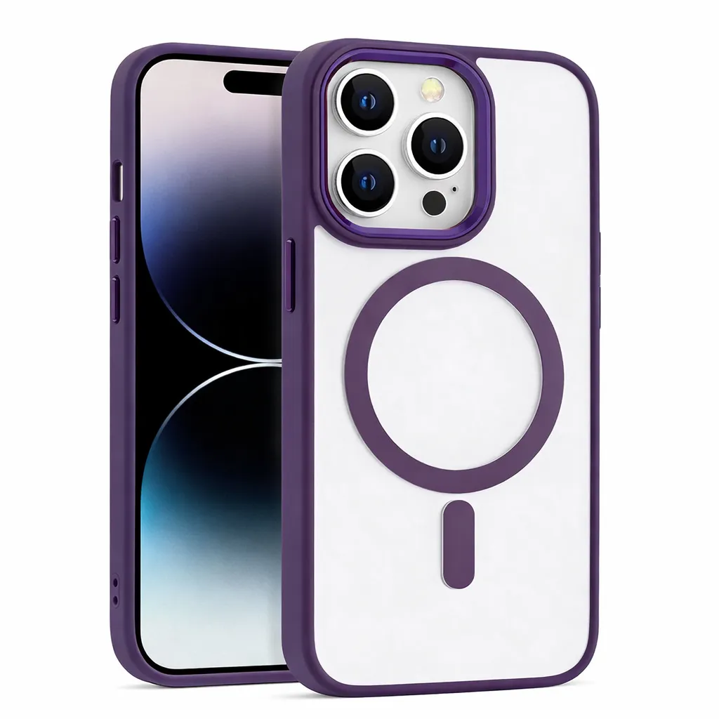 OTCR Deep Purple Magsafe Matt Ultra Hybd Case for Apple iPhone 14 Pro Max (6.7)