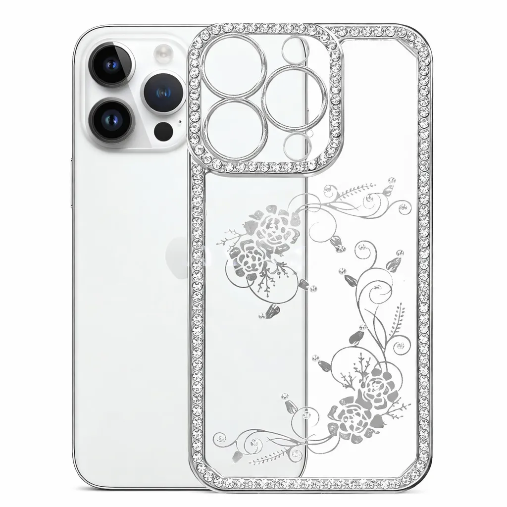 TPU Silver Electro Diamond Border w/ Flower for Apple iPhone 14 Pro Max (6.7)