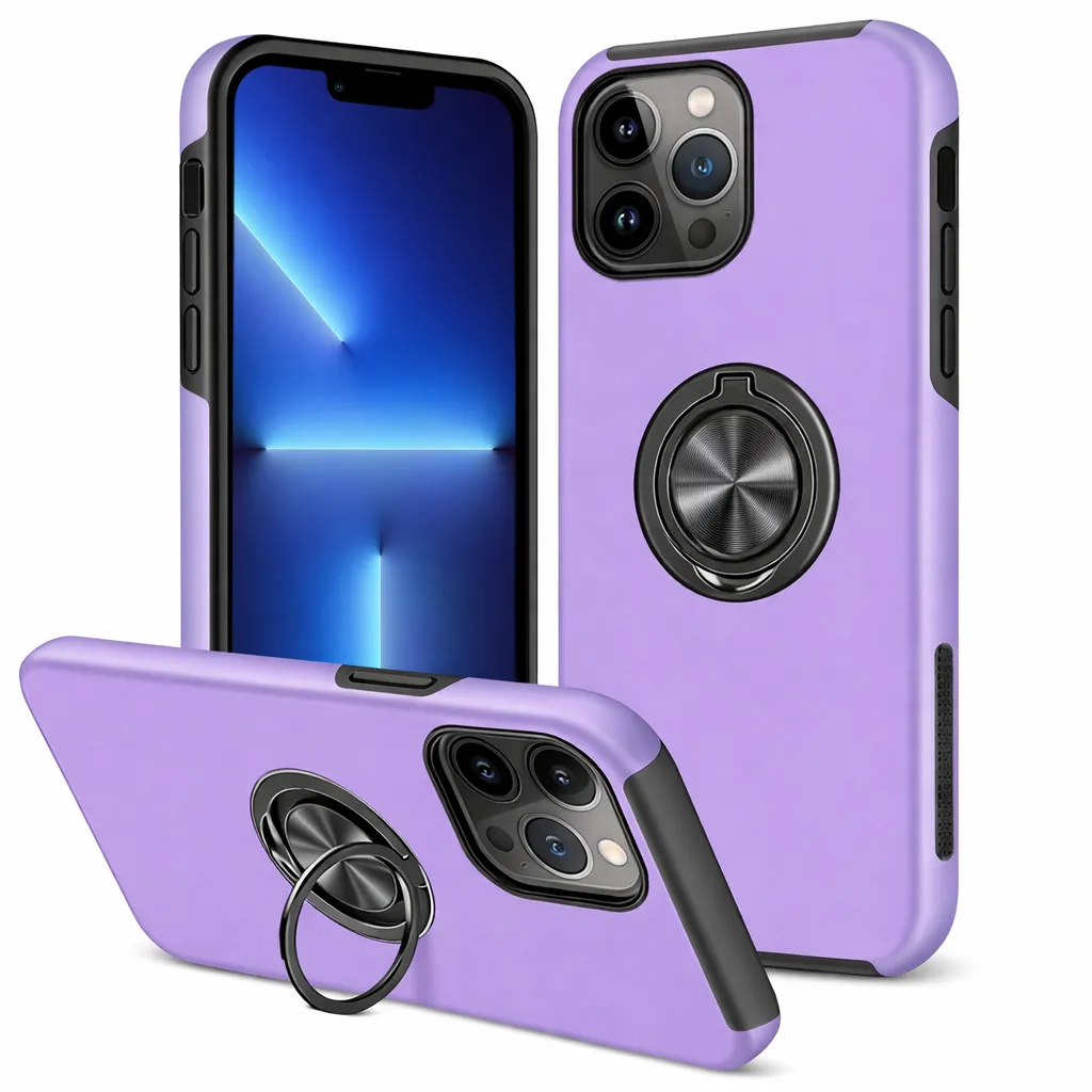 OTCR Light Purple Swirl Invisible Ring Case for Apple iPhone 14 Pro Max (6.7)