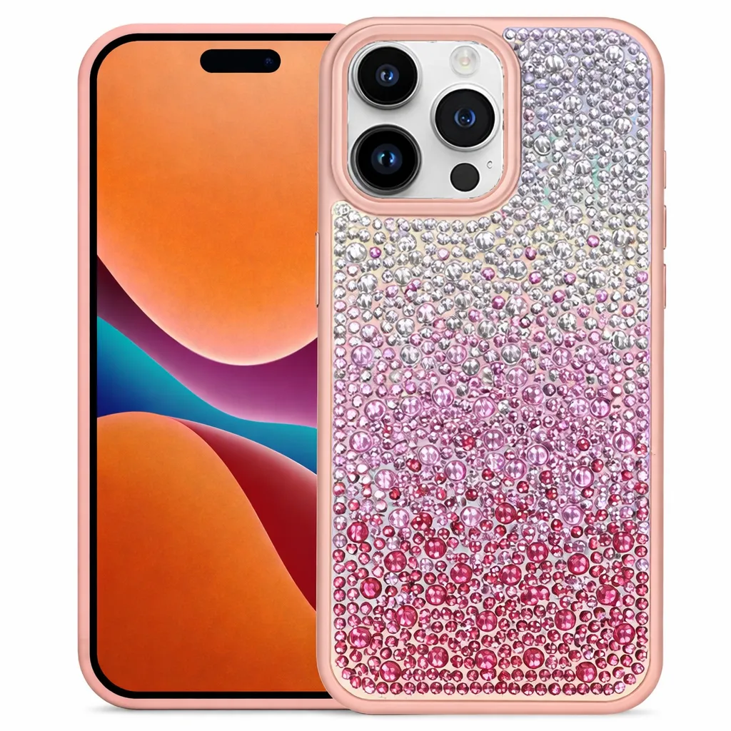 OTCR Rose Gold 2 Tone Rhinestone for Apple iPhone 14 Pro Max (6.7)