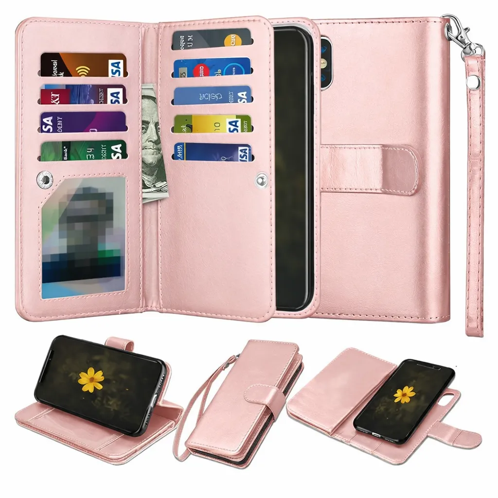 POU Rose Gold Bifold 9 Card detachable wallet for Apple iPhone XS Max