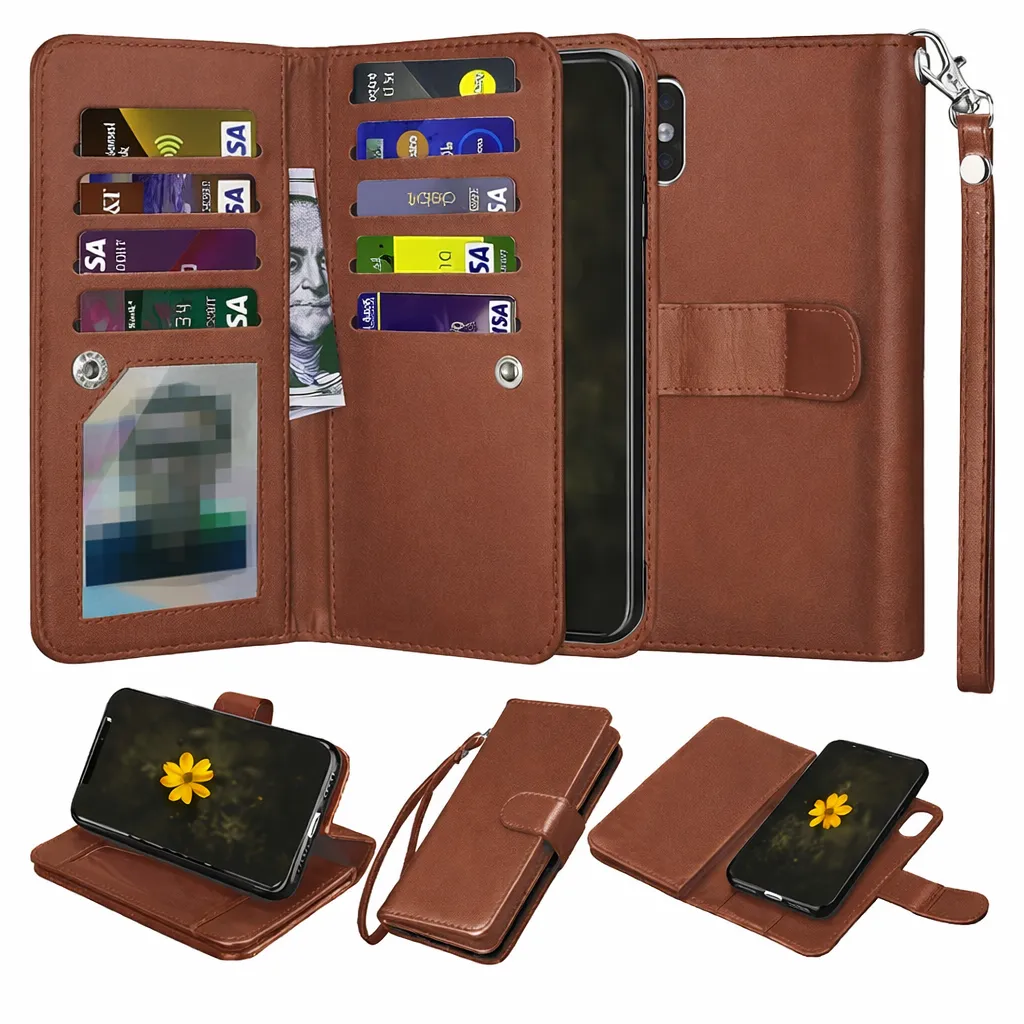 POU Brown Bifold 9 Card detachable wallet for Apple iPhone XS Max