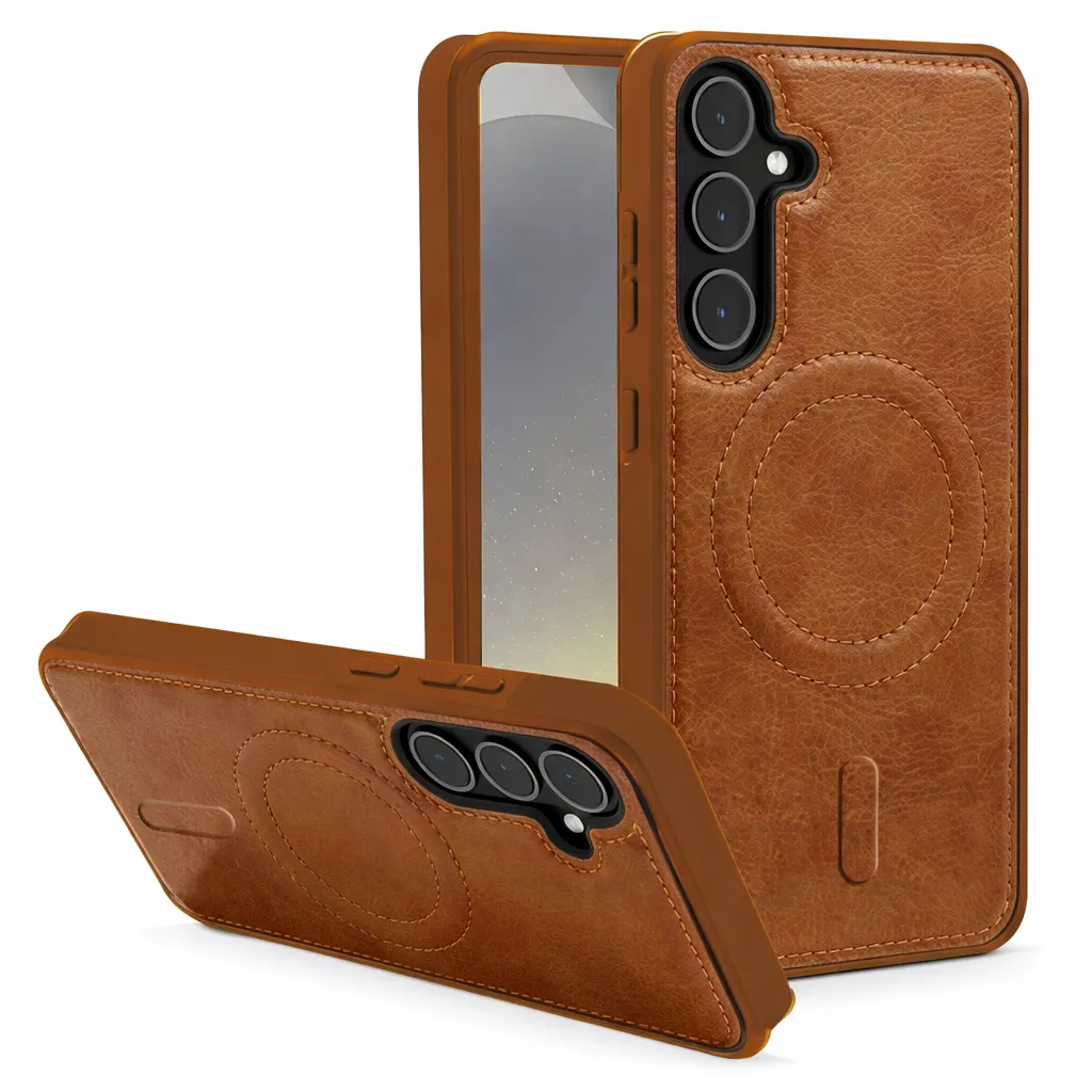 OTCR Brown Engraved MagSafe Case for Samsung Galaxy S25 Plus