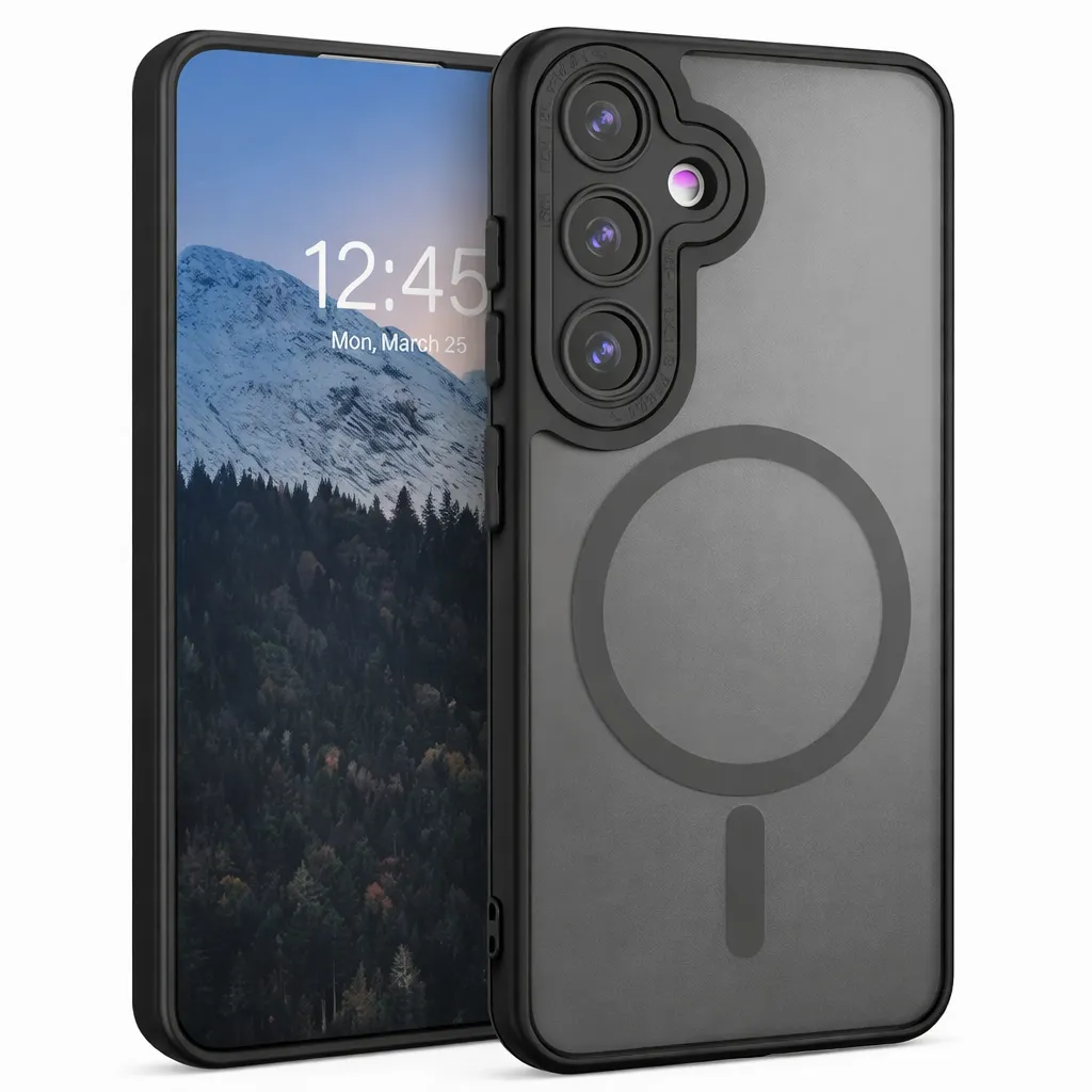 OTCR Black Matt Rubberized Magsafe Case for Samsung Galaxy S25 Plus