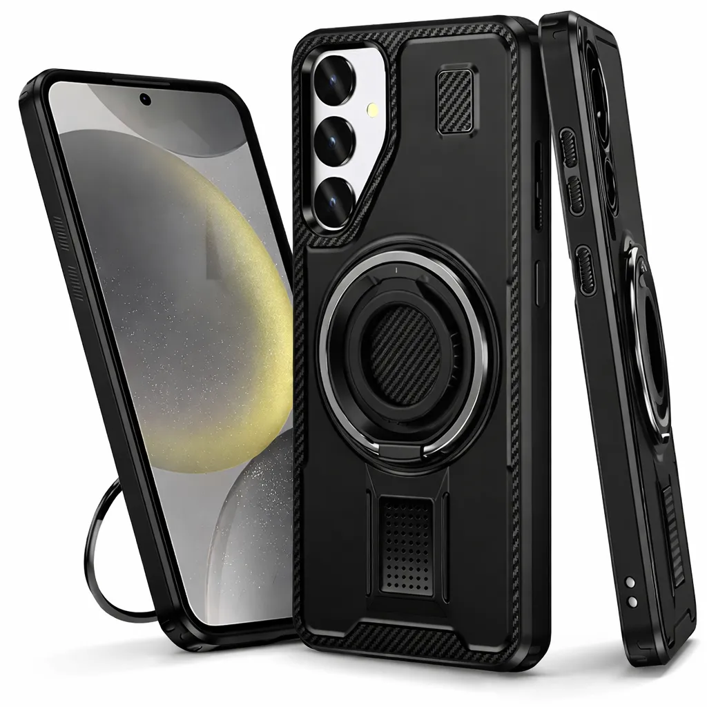 OTCR Black Ring Grip and Stand for Samsung Galaxy S25 Plus