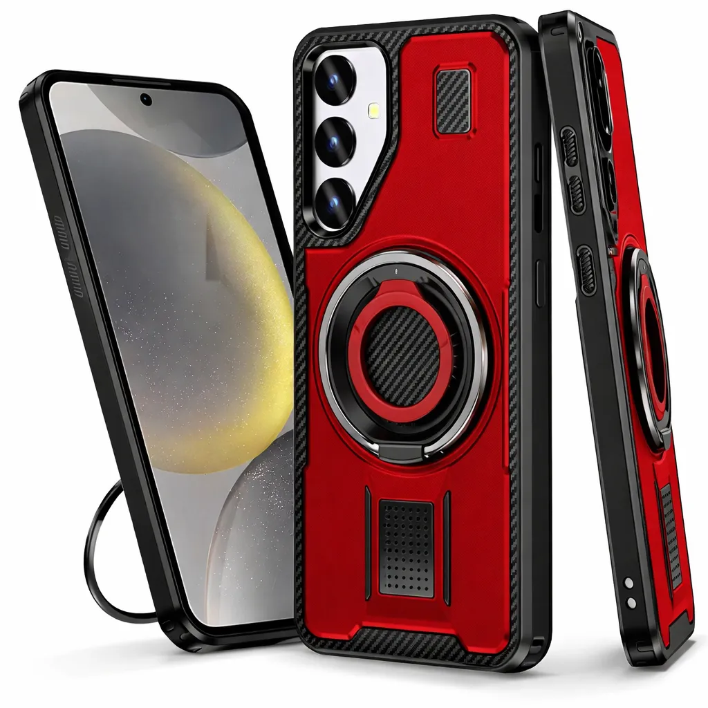 OTCR Red Ring Grip and Stand for Samsung Galaxy S25 Plus