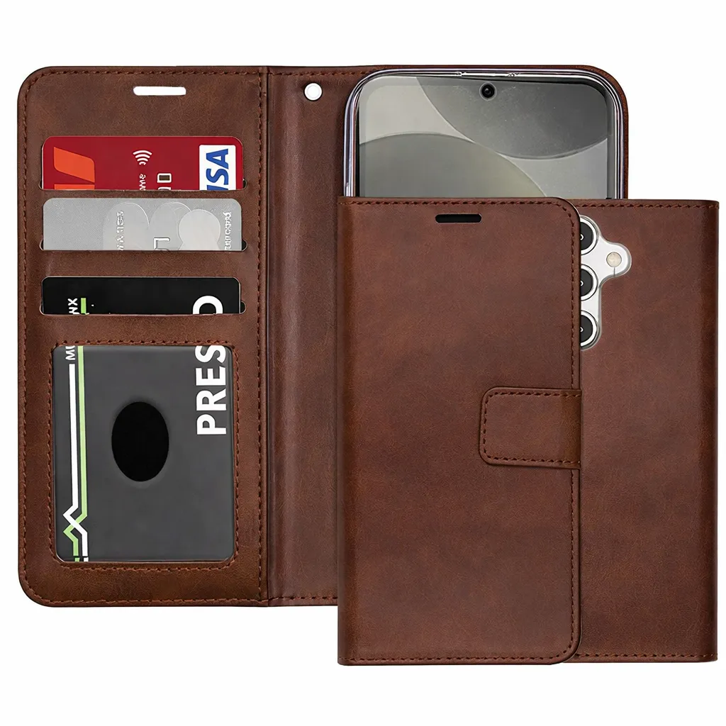 POU Brown Photo ID Wallet for Samsung Galaxy S25 Plus