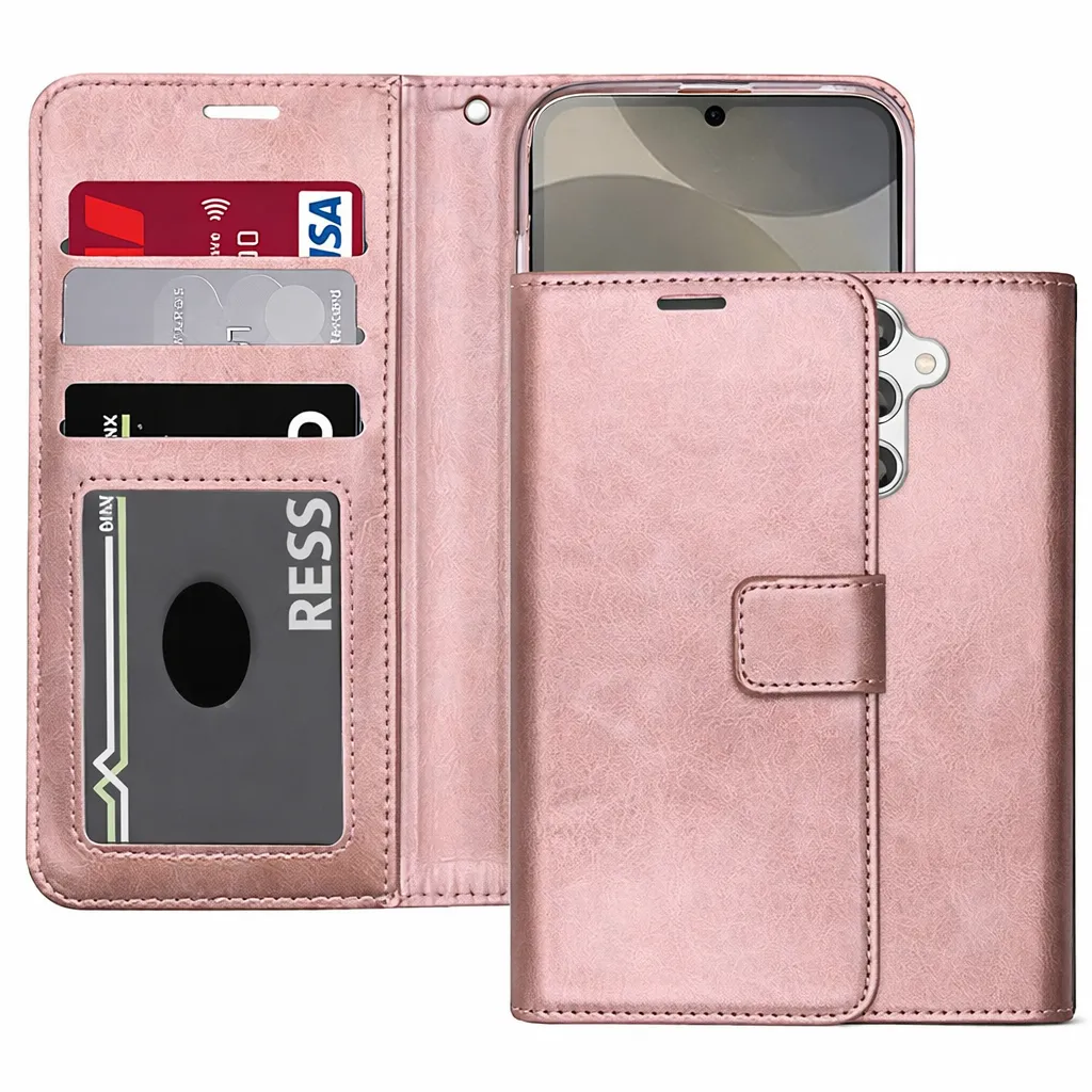 POU Rose Gold Photo ID Wallet for Samsung Galaxy S25 FE