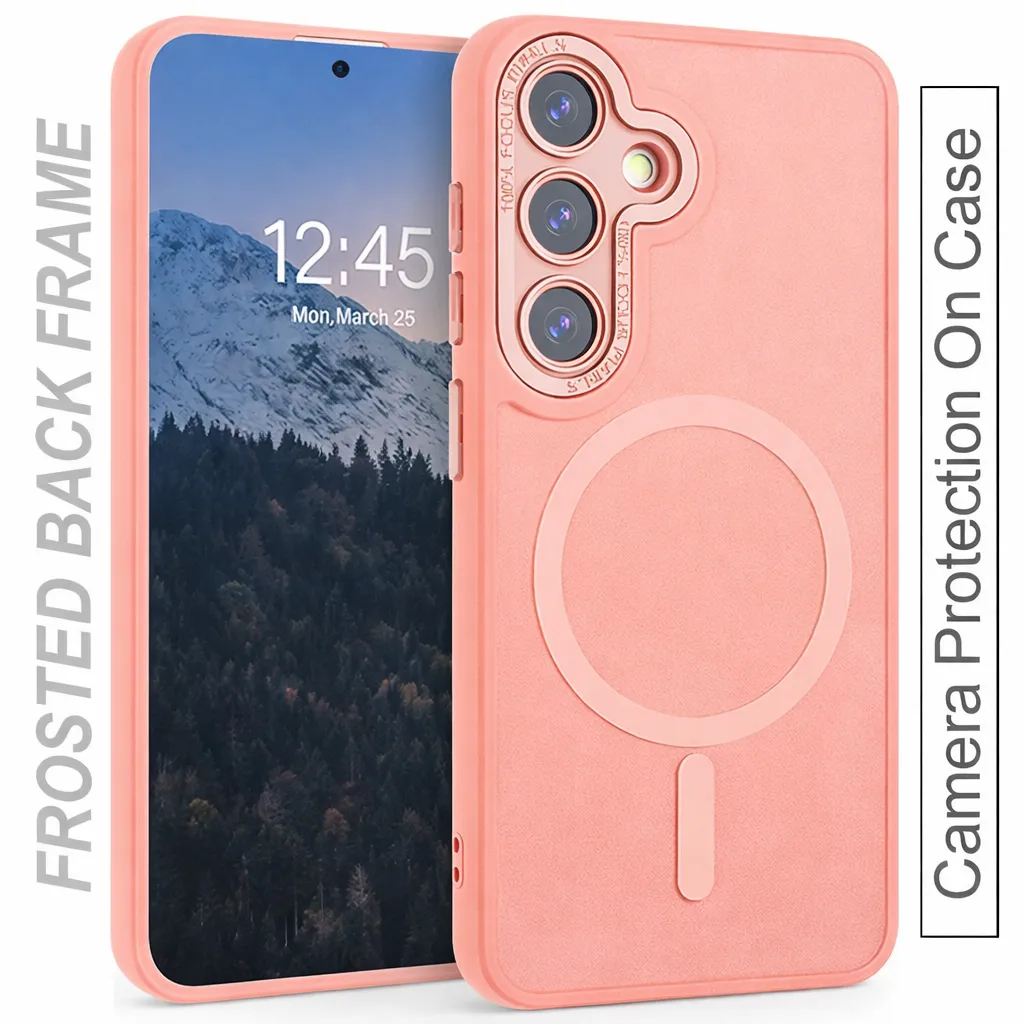 OTCR Rose Gold Matt Rubberized Magsafe Case for Samsung Galaxy S25 FE