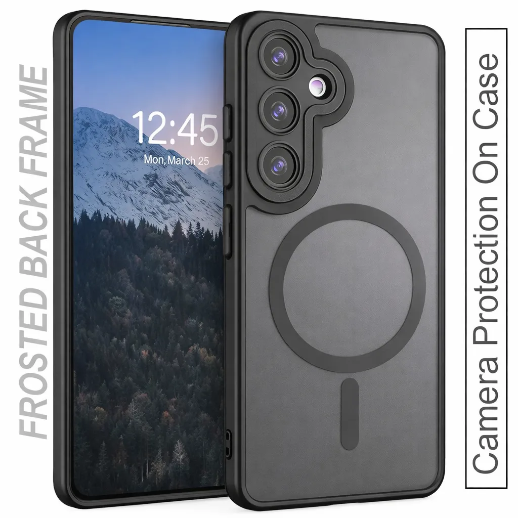 OTCR Black Matt Rubberized Magsafe Case for Samsung Galaxy S25 FE