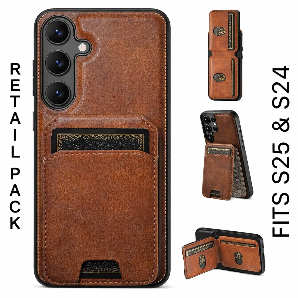 OTCR Brown Stealth Wallet Case for Samsung Galaxy S25