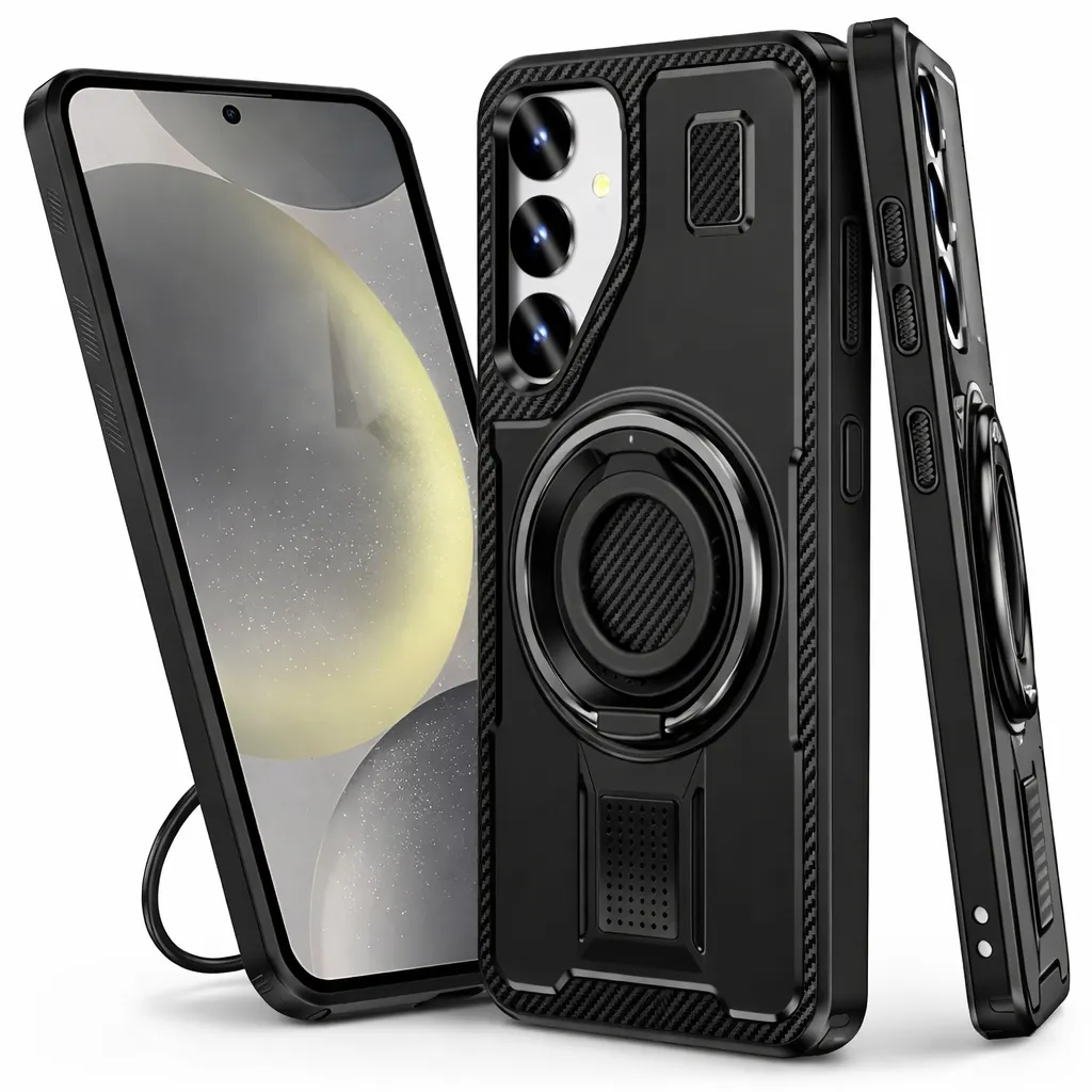 OTCR Black Ring Grip and Stand for Samsung Galaxy S25