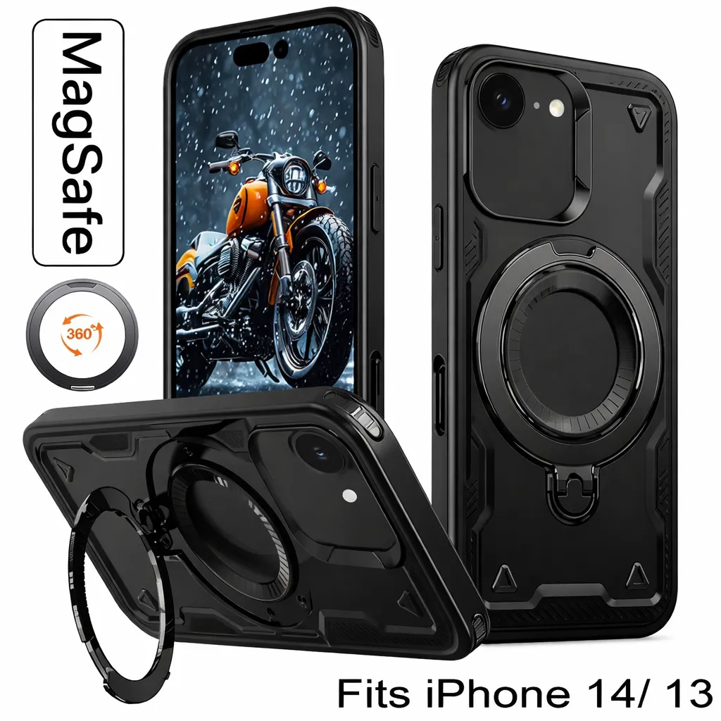 OTCR Black Sparta Magsafe Ring Case for Apple iPhone 14 (6.1)