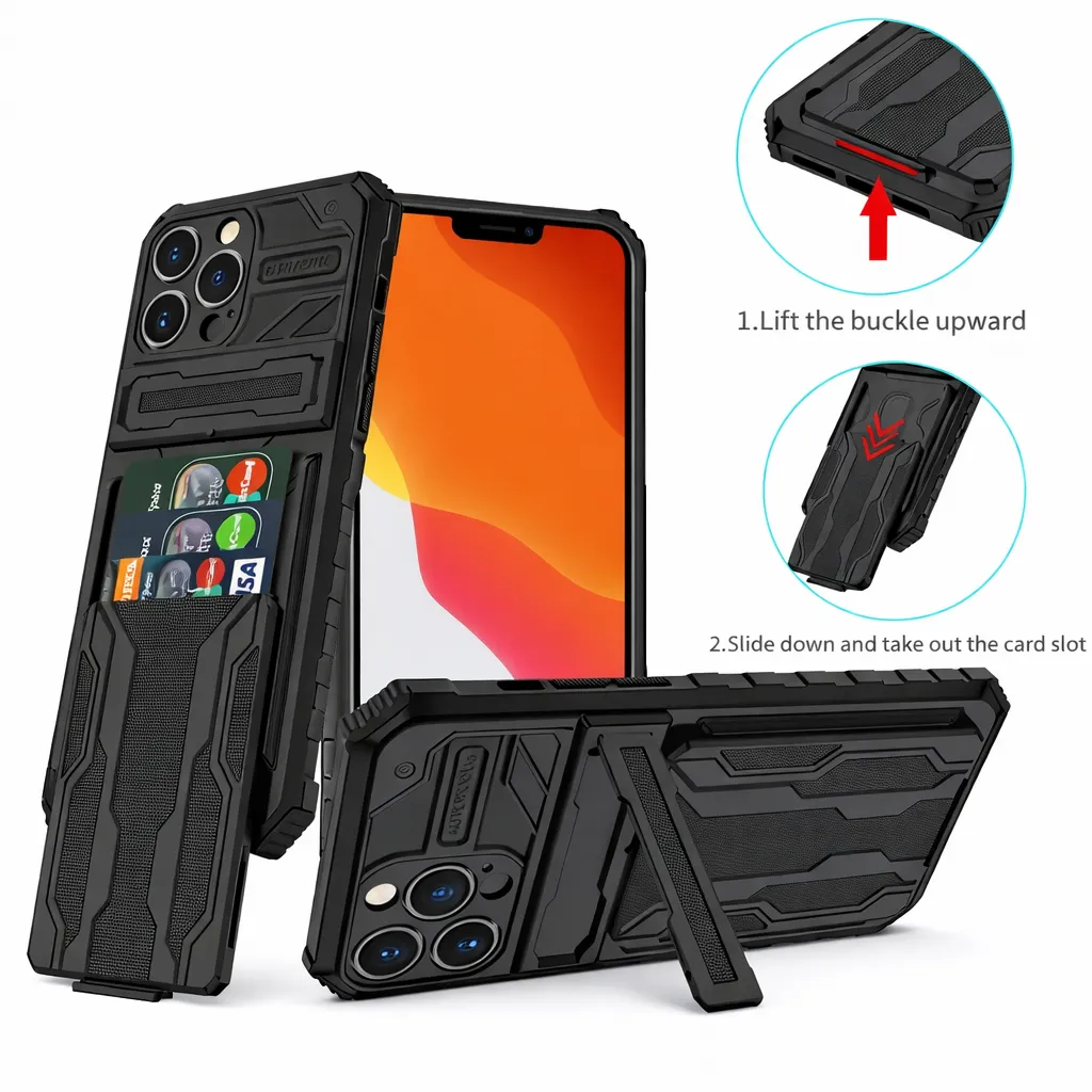 OTDR Black Rugged Stand w/ Detachable Wallet for Apple iPhone 13 Pro Max (6.7)