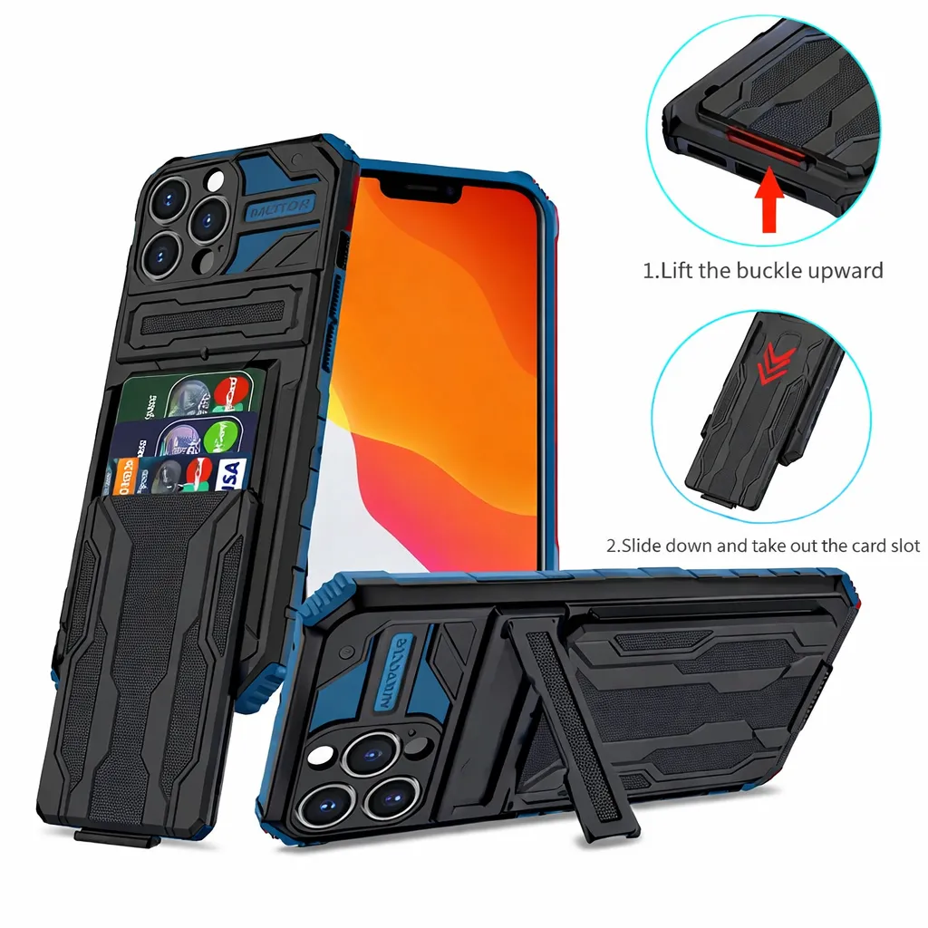 OTDR Navy Rugged Stand w/ Detachable Wallet for Apple iPhone 13 Pro Max (6.7)