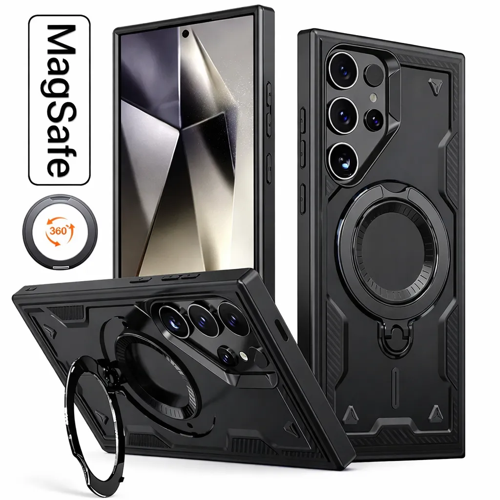 OTCR Black Sparta Magsafe Ring Case for Samsung Galaxy S25 Ultra