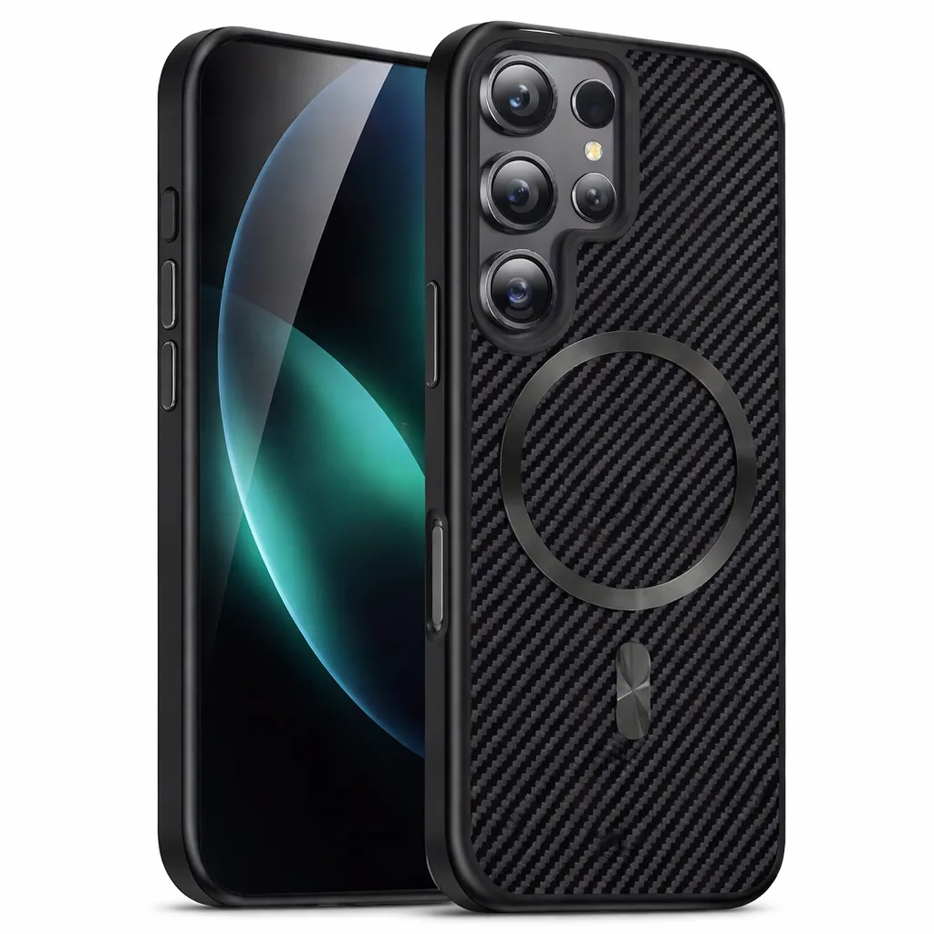 OTCR Black Magsafe Carbon Fiber Case for Samsung Galaxy S25 Ultra