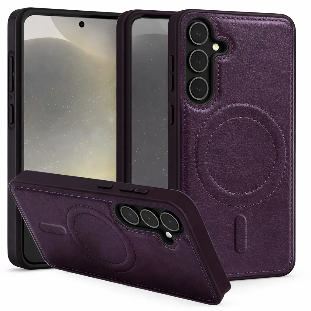 OTCR Purple Engraved MagSafe Case for Samsung Galaxy S24 FE