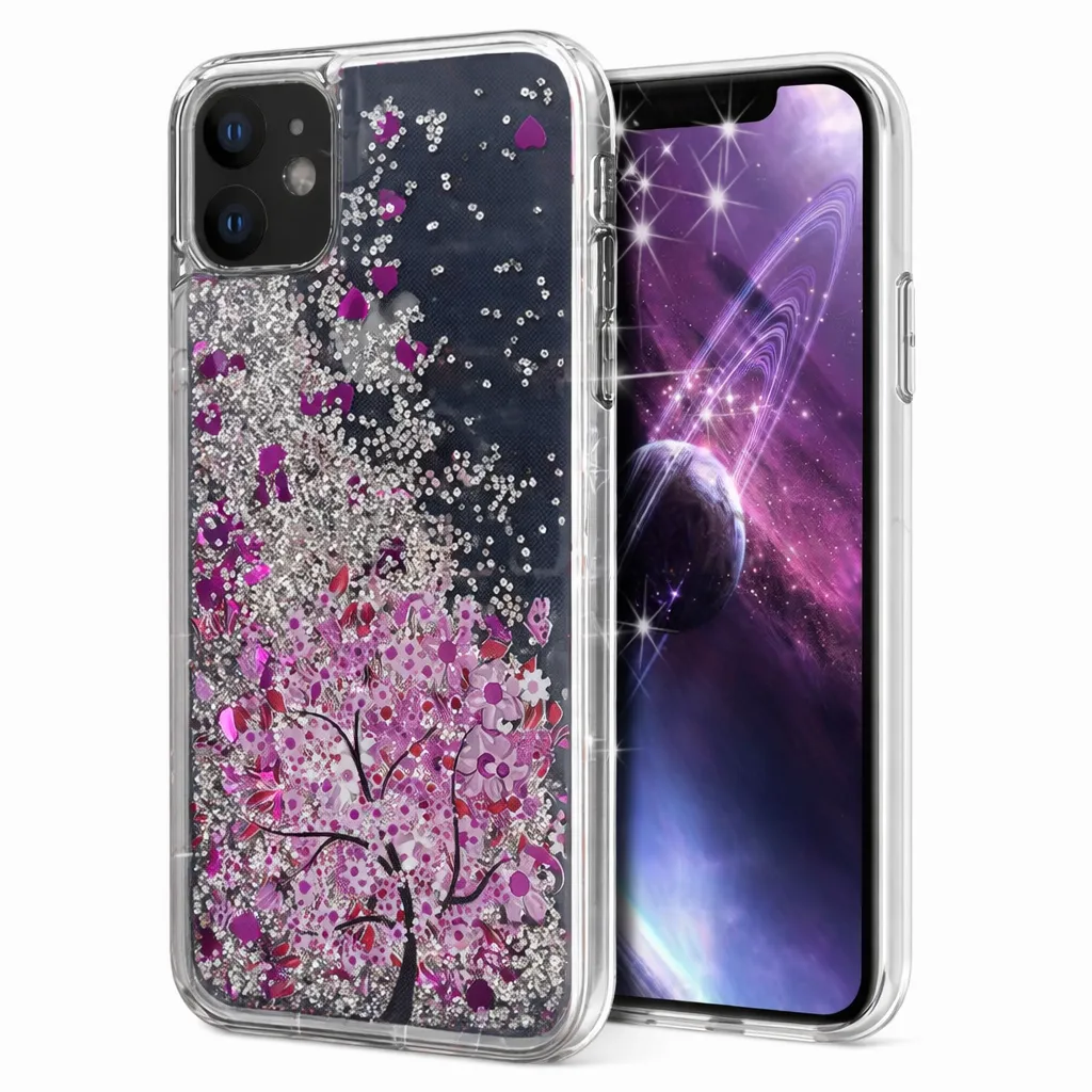 TPU Silver Tree Design Water Glitter for Apple iPhone 12 /12 Pro (6.1)