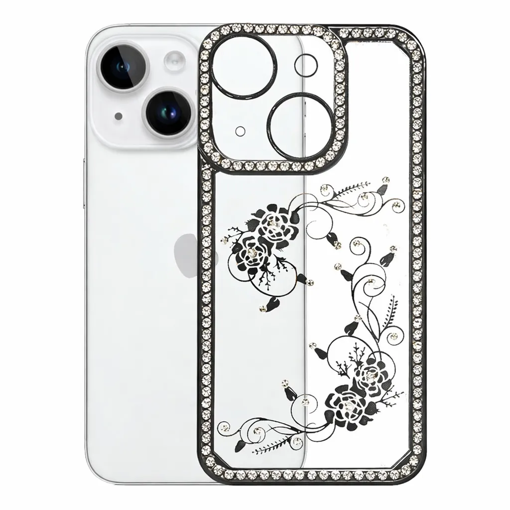 TPU Black Electro Diamond Border w/ Flower for Apple iPhone 14 Pro (6.1)