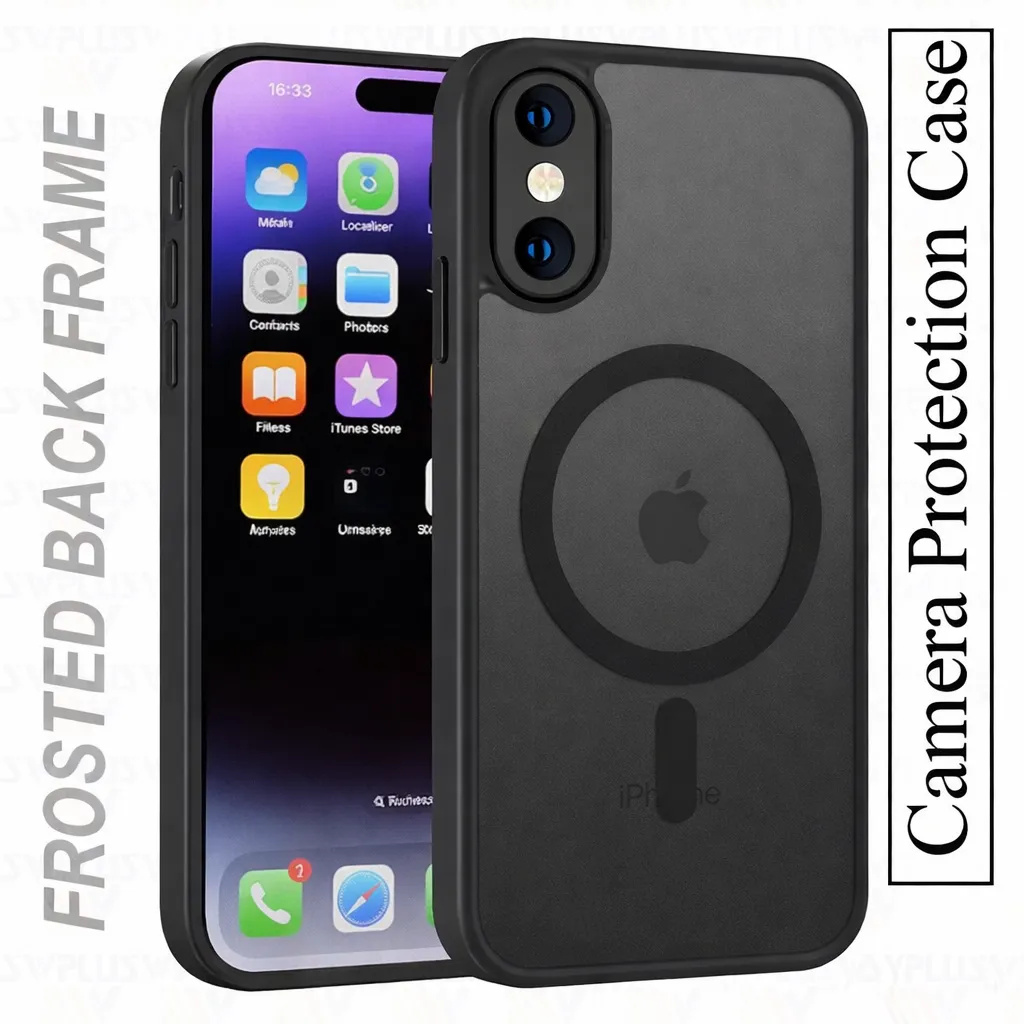 OTCR Black Matt Rubberized Magsafe Case for Apple iPhone X / XS