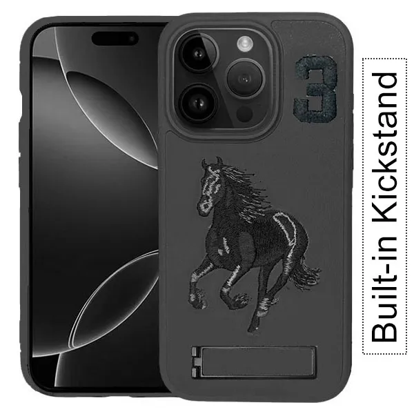 OTCR Black Horse Design W/ Stand Case for Apple iPhone XR
