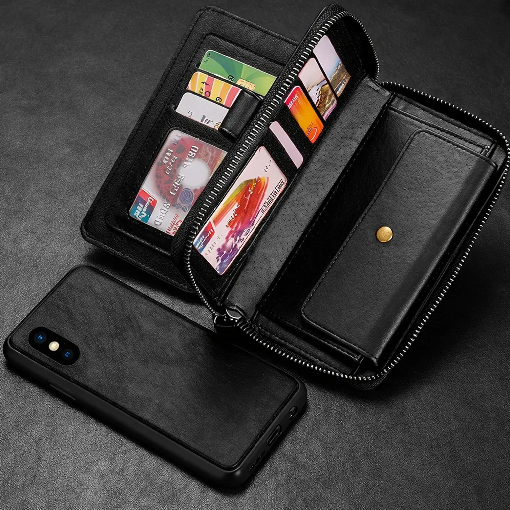 POU Black Zipper Wallet for Apple iPhone XR