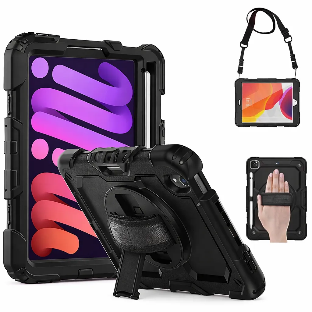 TOTDR Black Shoulder + Hand Strap Defender for Apple iPad Mini 7/ Mini 6
