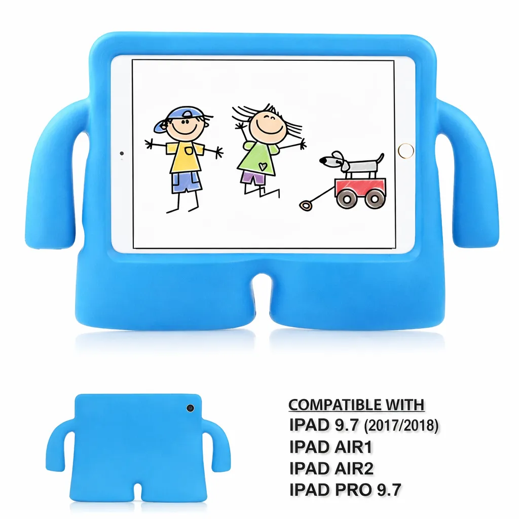 TBSL Blue 3D Silicone Case w/ Stand for Kids for Apple New iPad 9.7 2018/2017