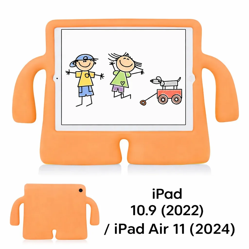 TBSL Orange 3D Silicone Case w/ Stand for Kids for Apple iPad Air 11 (2024)