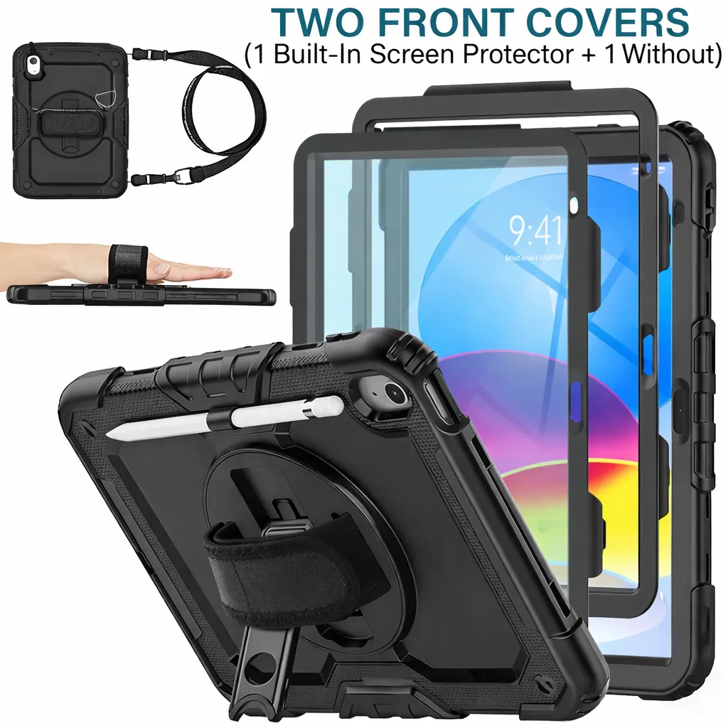 TOTDR Black Shoulder + Hand Strap Defender for Apple iPad 10.9 (2022) / A16