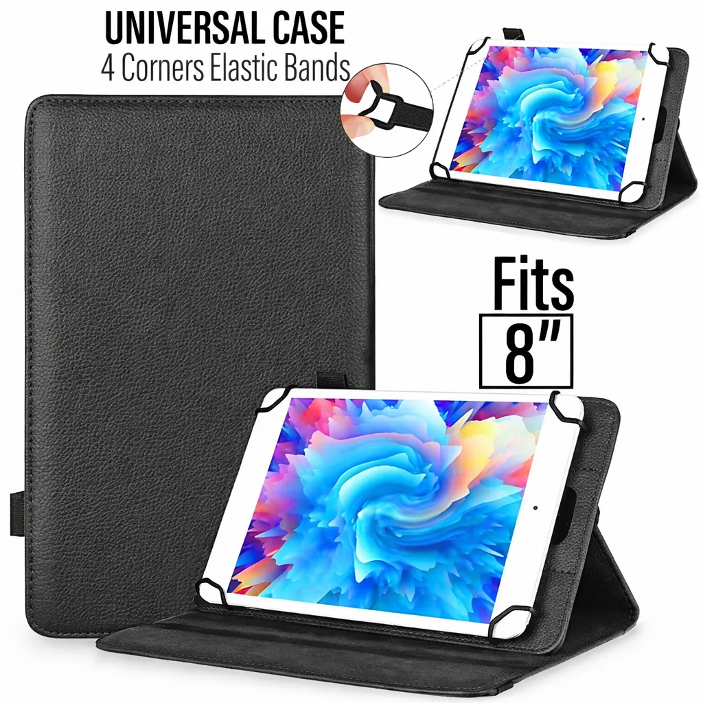 TBUNI Black 360 Multi-Device 360 Rotate w/ Strap universal Tab 8" for UNI 8" inch Tablet